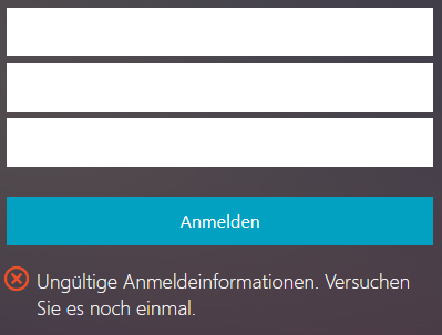 Ungültige Anmeldeinformationen. Versuchen Sie es noch einmal.